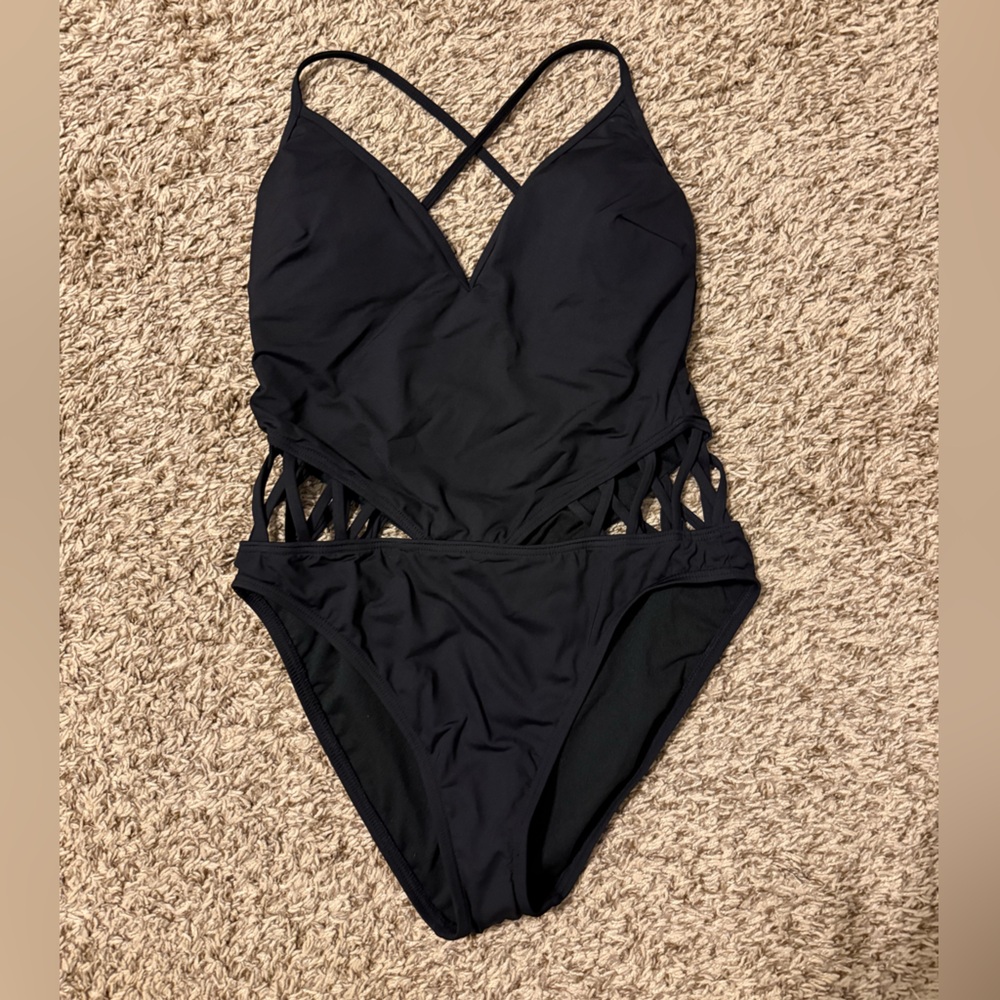 Kenneth Cole Tummy Toning Black One Piece Swimsuit